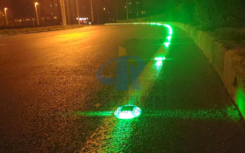 green Led Road Studs on road